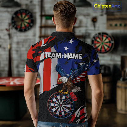 Red, Black And Blue American Flag Eagle Darts Shirts For Men Custom Patriotic Darts Team Jersey NYN3351