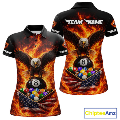 Fire Flame Eagle US Flag Pool Ball 3D Billiard Shirt For Women Personalized 8 Ball Billiard Attire NYN2587