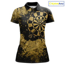 Load image into Gallery viewer, Personalized Grunge Gold Dartboard Women Dart Shirt Custom Name Dart Team Jersey For Darters NYN2968