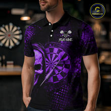 Load image into Gallery viewer, Purple Grunge Skull Dartboard &amp; Arrow Men Darts Polo Shirt Personalized Darts Team Jerseys NYN2596