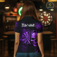 Load image into Gallery viewer, Purple Grunge Skull Dartboard &amp; Arrow Women Darts Polo Shirt Personalized Darts Team Jerseys NYN2596