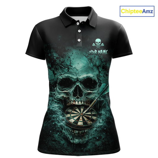 Cracked Grunge Teal Smokes Skull Dartboard Women Darts Polo Shirt Personalized Darts Team Jerseys NYN2598