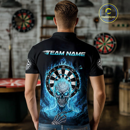 Black Blue Flaming Skeleton Darts Custom Men's Dart Polo Shirts Team Dart League Jerseys NYN2073