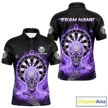 Load image into Gallery viewer, Black Purple Flaming Skeleton Darts Custom Men's Dart Polo Shirts Team Dart League Jerseys NYN2074