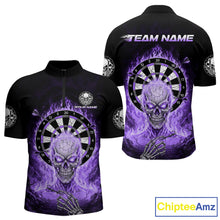 Load image into Gallery viewer, Black Purple Flaming Skeleton Darts Custom Men's Dart Quarter-Zip Shirts Team Dart League Jerseys NYN2074