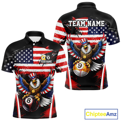 Grunge US Flag Eagle 8 Ball & 9 Ball Billiard Pool Shirt For Men Custom Patriotic Billiard Appeal NYN2762