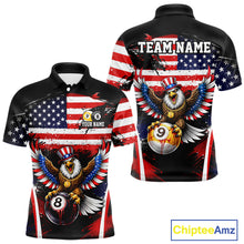 Load image into Gallery viewer, Grunge US Flag Eagle 8 Ball &amp; 9 Ball Billiard Pool Shirt For Men Custom Patriotic Billiard Appeal NYN2762