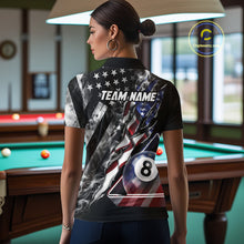 Load image into Gallery viewer, Personalized Smoke US Flag Billiard 8 Ball Pool Shirt For Women Custom Patriotic Billiard Team Appeal NYN2768