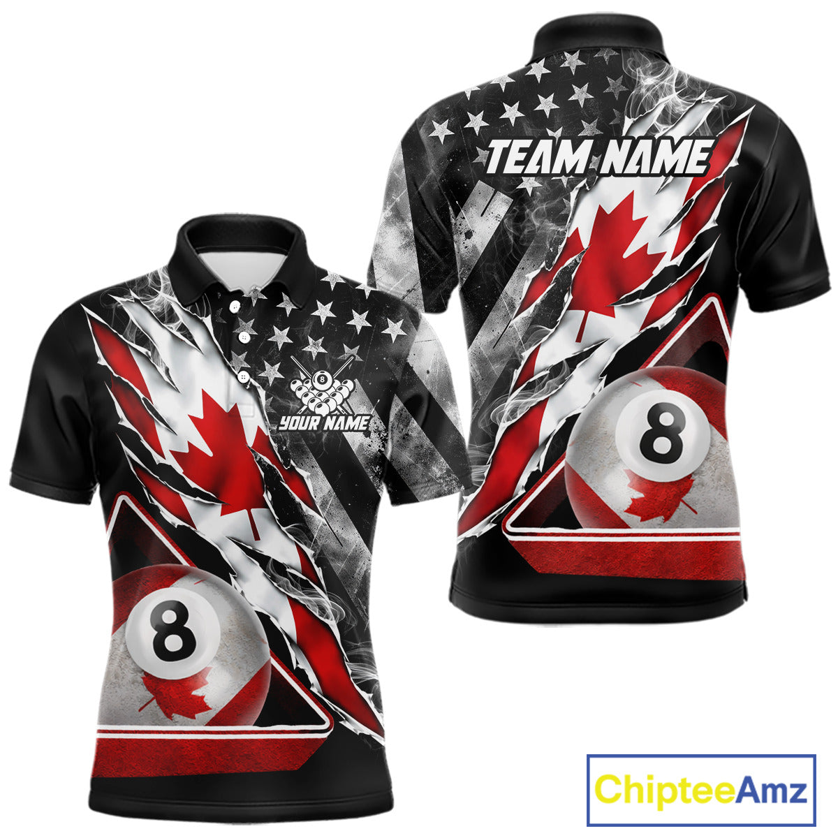Personalized Smoke Canada Flag Billiard 8 Ball Pool Shirt Custom Patriotic Billiard Appeal For Men NYN2770