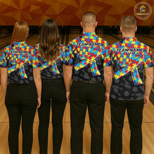 Load image into Gallery viewer, Personalized Colorful Autism Awareness Ribbon Bowling Shirt For Women Bowling Puzzles Team Jersey NYN3173
