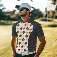 Load image into Gallery viewer, Black Leopard Mens Golf Polo Shirt Personalized Yellow Argyle Pattern Golf Team Outfits NYN3395