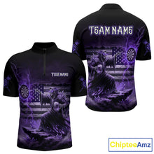 Load image into Gallery viewer, Custom Lightning Purple Grim Reaper Beer Funny Men Darts Quarter-Zip Shirt US Flag Dart Jerseys NYN1837