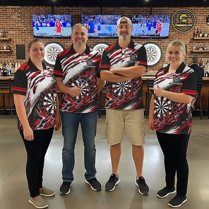 Black And Red Dartboard Fire Flame Darts Team Shirt For Women Custom Darts Polo 1/4-Zip Jersey NYN3940