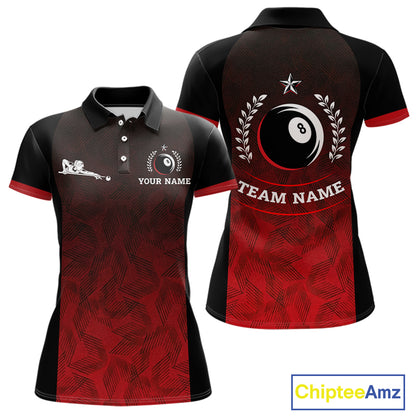 Black And Red 8 Ball Pool Women Billiard Polo & Quarter Zip Shirt Custom 8  Ball Billiard Team Jersey NYN2983
