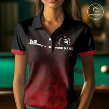 Load image into Gallery viewer, Black And Red 8 Ball Pool Women Billiard Polo &amp; Quarter Zip Shirt Custom 8  Ball Billiard Team Jersey NYN2983