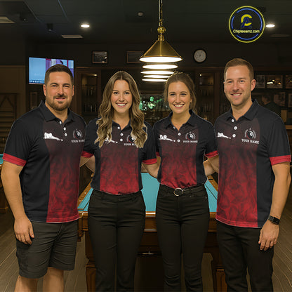 Black And Red 8 Ball Pool Women Billiard Polo & Quarter Zip Shirt Custom 8  Ball Billiard Team Jersey NYN2983
