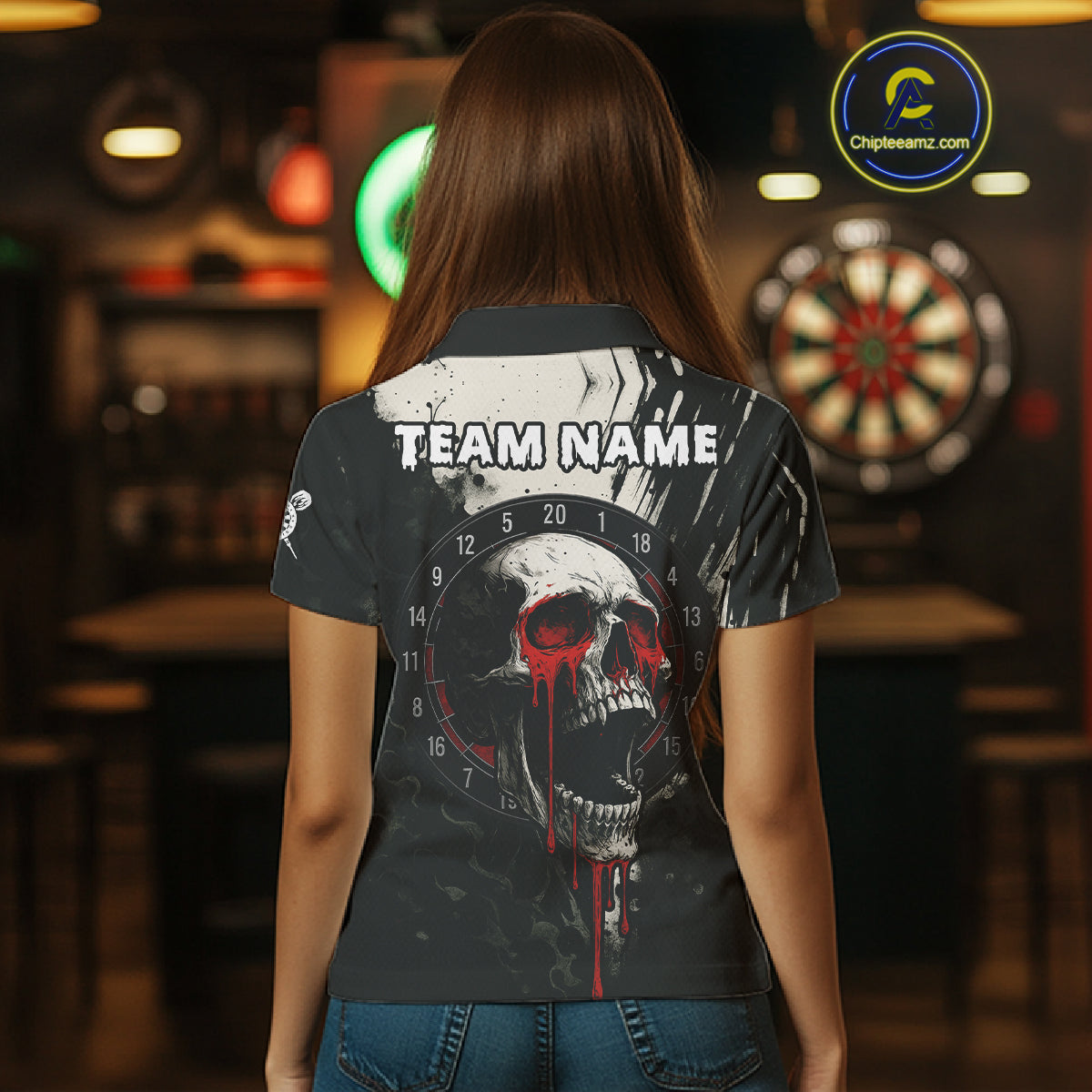 Custom Black Red Dripping Skull Dartboard Dart Women Polo Shirt Grunge Dart Jerseys NYN1563