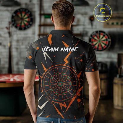 Custom Black Orange Dartboard Grunge Dart Men Polo Shirt Dart Tournament Jerseys NYN1567