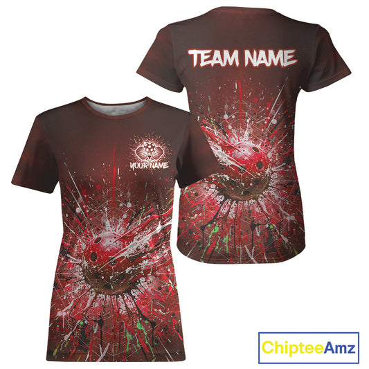 Custom Red Splatter Pickleball Ball T-Shirt Women Multi-Color Pickleball Team Jerseys NYN1871