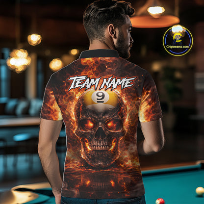 Fire Flame Skull Pool 8 Ball & 9 Ball Billiard Shirt For Men Custom Billiard Team Attire|Red NYN2628