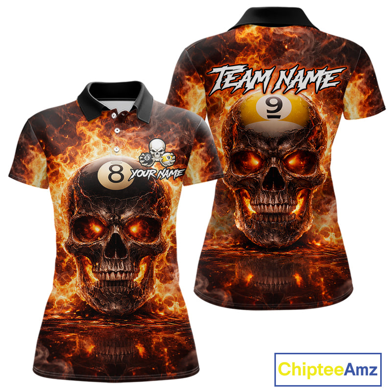 Fire Flame Skull Pool 8 Ball & 9 Ball Billiard Shirt For Women Custom Billiard Team Attire|Red NYN2628