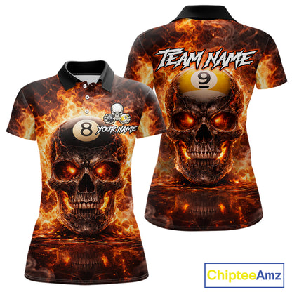 Fire Flame Skull Pool 8 Ball & 9 Ball Billiard Shirt For Women Custom Billiard Team Attire|Red NYN2628