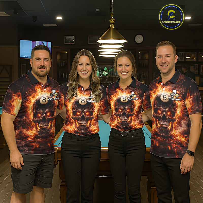 Fire Flame Skull Pool 8 Ball & 9 Ball Billiard Shirt For Women Custom Billiard Team Attire|Red NYN2628