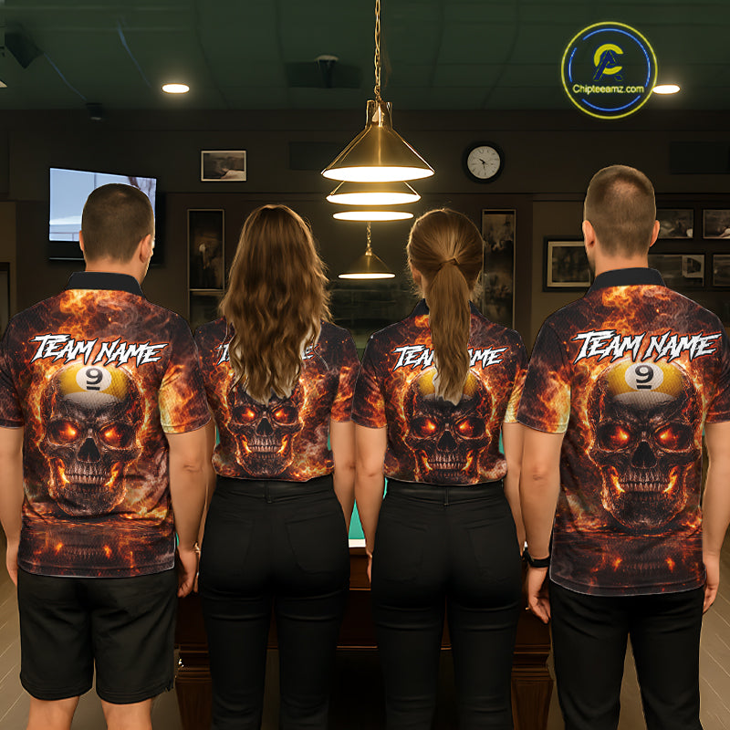 Fire Flame Skull Pool 8 Ball & 9 Ball Billiard Shirt For Women Custom Billiard Team Attire|Red NYN2628