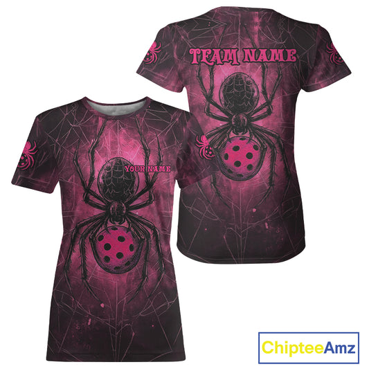 Custom Pink Spider Grunge Pickleball Ball T-Shirt For Women Funny Pickleball Jerseys NYN1585