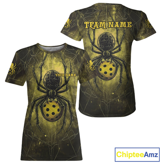 Custom Yellow Spider Grunge Pickleball Ball T-Shirt For Women  Funny Pickleball Jerseys NYN1587