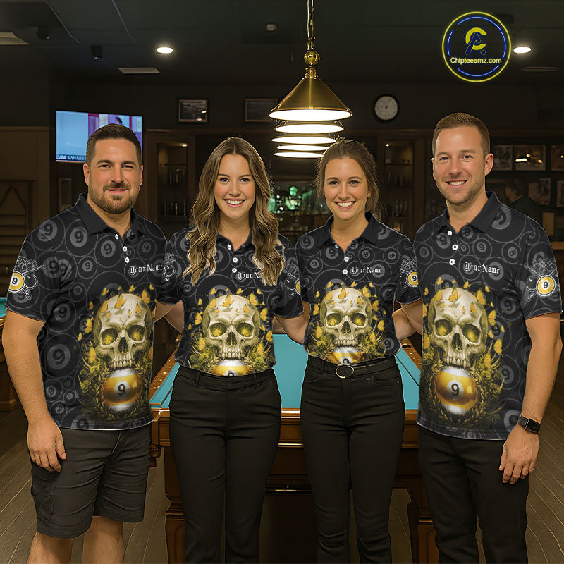 Butterfly Skull Billiard Polo & Quarter-Zip Shirts For Men Custom 9 Ball Billiard Jerseys NYN2308