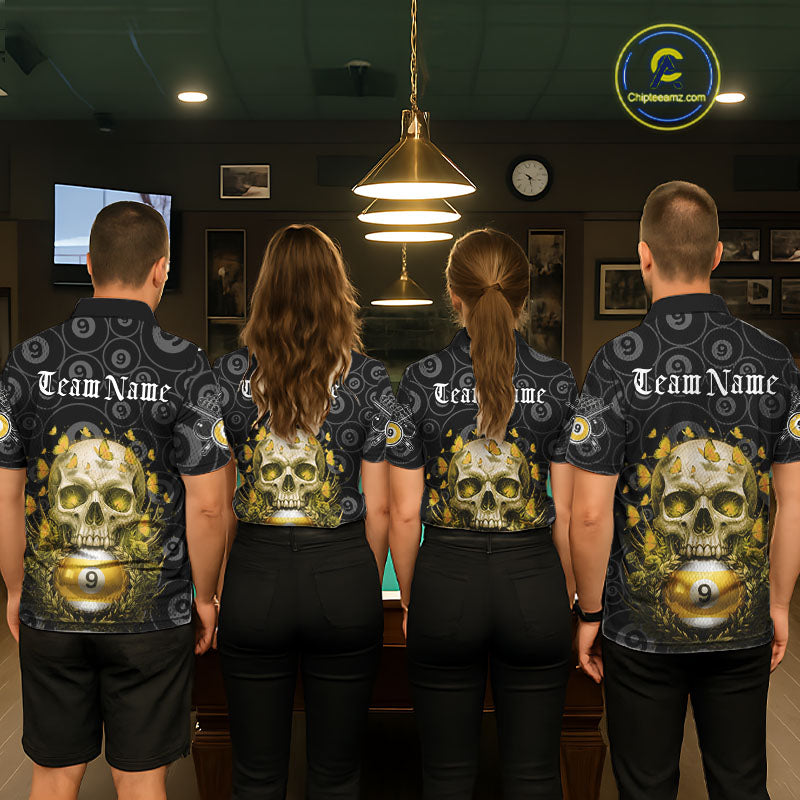 Butterfly Skull Billiard Polo & Quarter-Zip Shirts For Men Custom 9 Ball Billiard Jerseys NYN2308