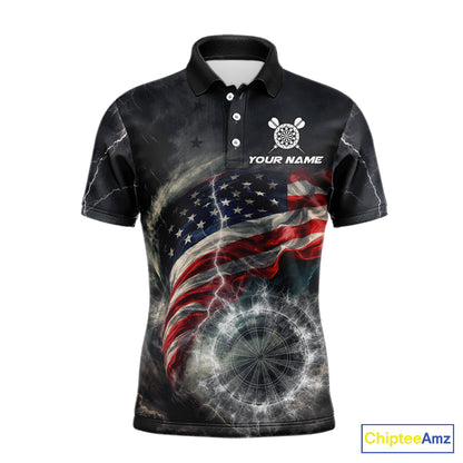 Custom American Flag Tornado White Thunder Darts Men Polo & 1/4-Zip Shirts Dart Team Jerseys NYN2807