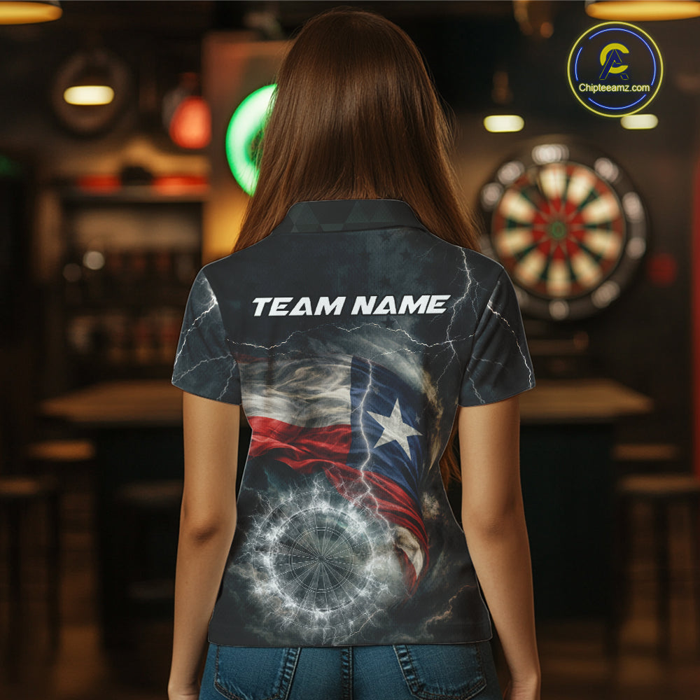 Custom Texas Flag Tornado White Thunder Darts Women Polo & 1/4-Zip Shirts Dart Team Jerseys NYN2808