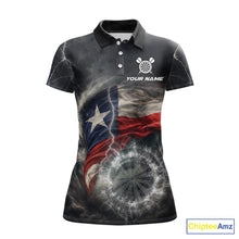 Load image into Gallery viewer, Custom Texas Flag Tornado White Thunder Darts Women Polo &amp; 1/4-Zip Shirts Dart Team Jerseys NYN2808