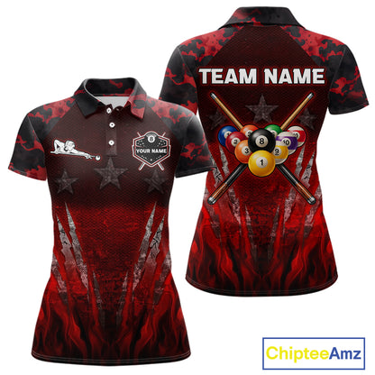 Personalized Gunge 8 Ball Pool Billiard Polo & 1/4 Zip For Women Custom Red Camoflage Billiard Attire NYN3017