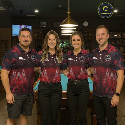 Personalized Gunge 8 Ball Pool Billiard Polo & 1/4 Zip For Women Custom Red Camoflage Billiard Attire NYN3017