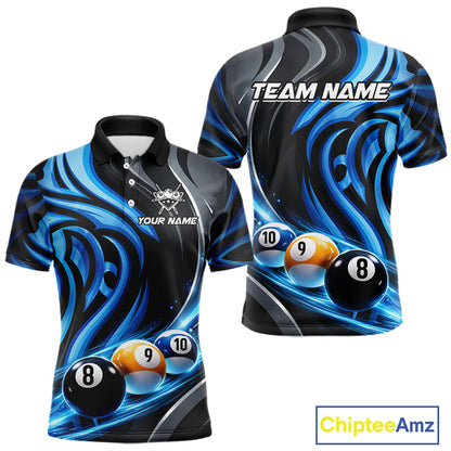 Black And Blue Tribal Light 8 Ball Pool Men Polo & 1/4-Zip Shirt Custom Billiards Ball Jerseys NYN2430