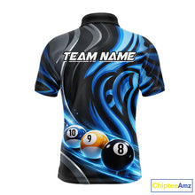 Load image into Gallery viewer, Black And Blue Tribal Light 8 Ball Pool Men Polo &amp; 1/4-Zip Shirt Custom Billiards Ball Jerseys NYN2430