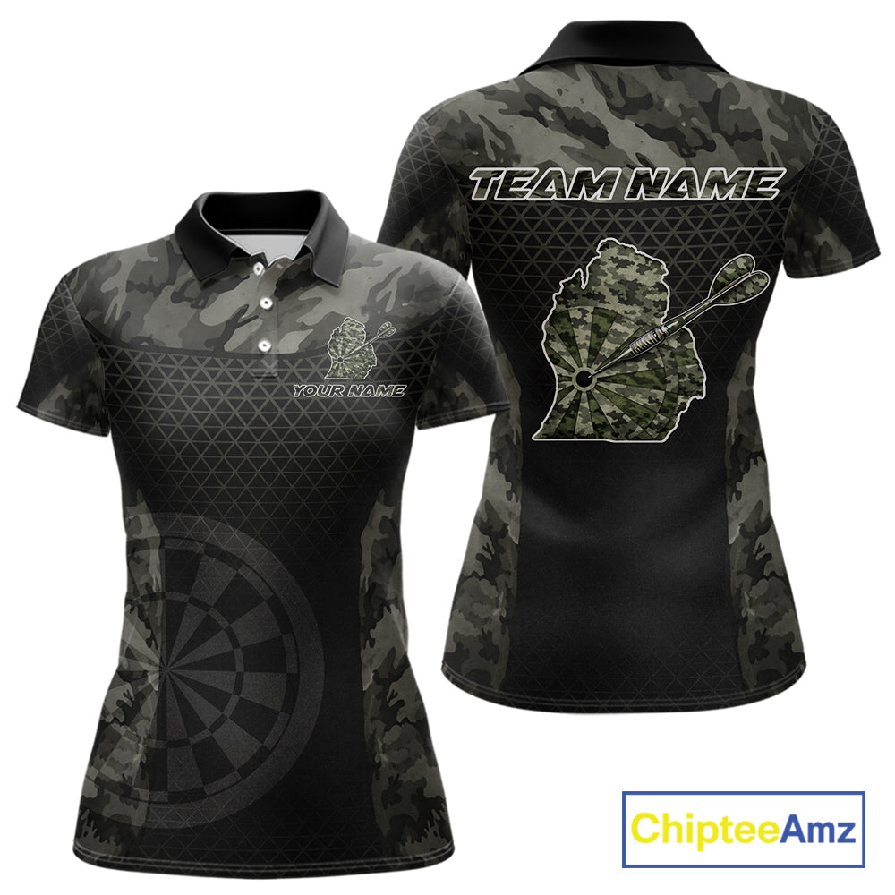 Personalized Black Dartboard Camouflage Darts Polo & 1/4-Zip Shirts For Women Dart Team Jerseys NYN2816
