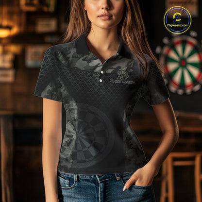 Personalized Black Dartboard Camouflage Darts Polo & 1/4-Zip Shirts For Women Dart Team Jerseys NYN2816