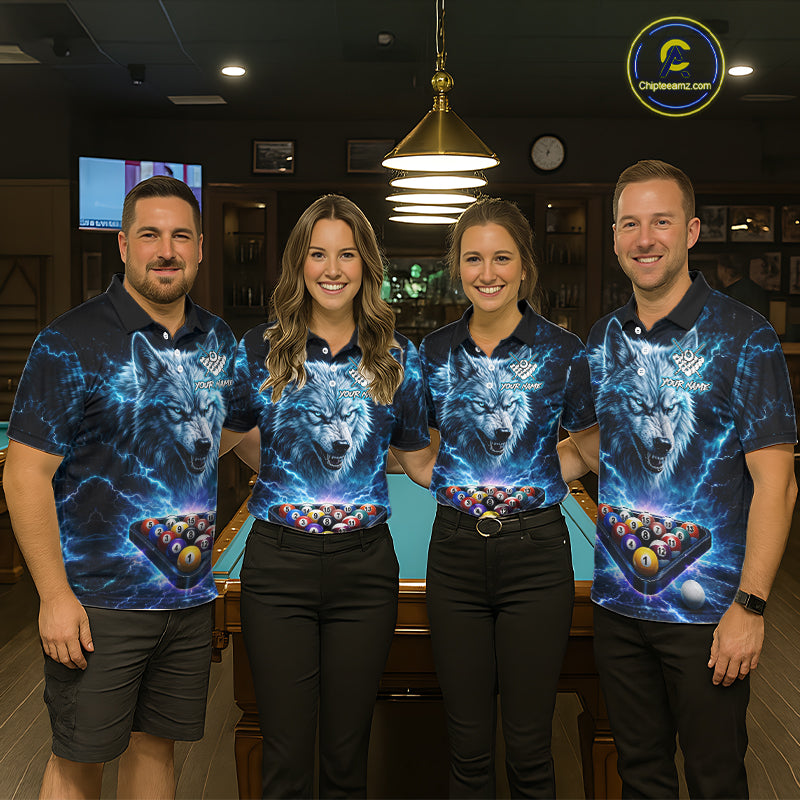 Custom Blue Horror Wolf Billiard Shirts For Women Thunder Lightning Billiard Team League Jerseys NYN3014