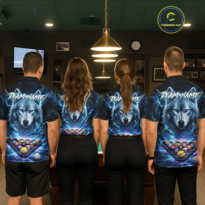Custom Blue Horror Wolf Billiard Shirts For Women Thunder Lightning Billiard Team League Jerseys NYN3014