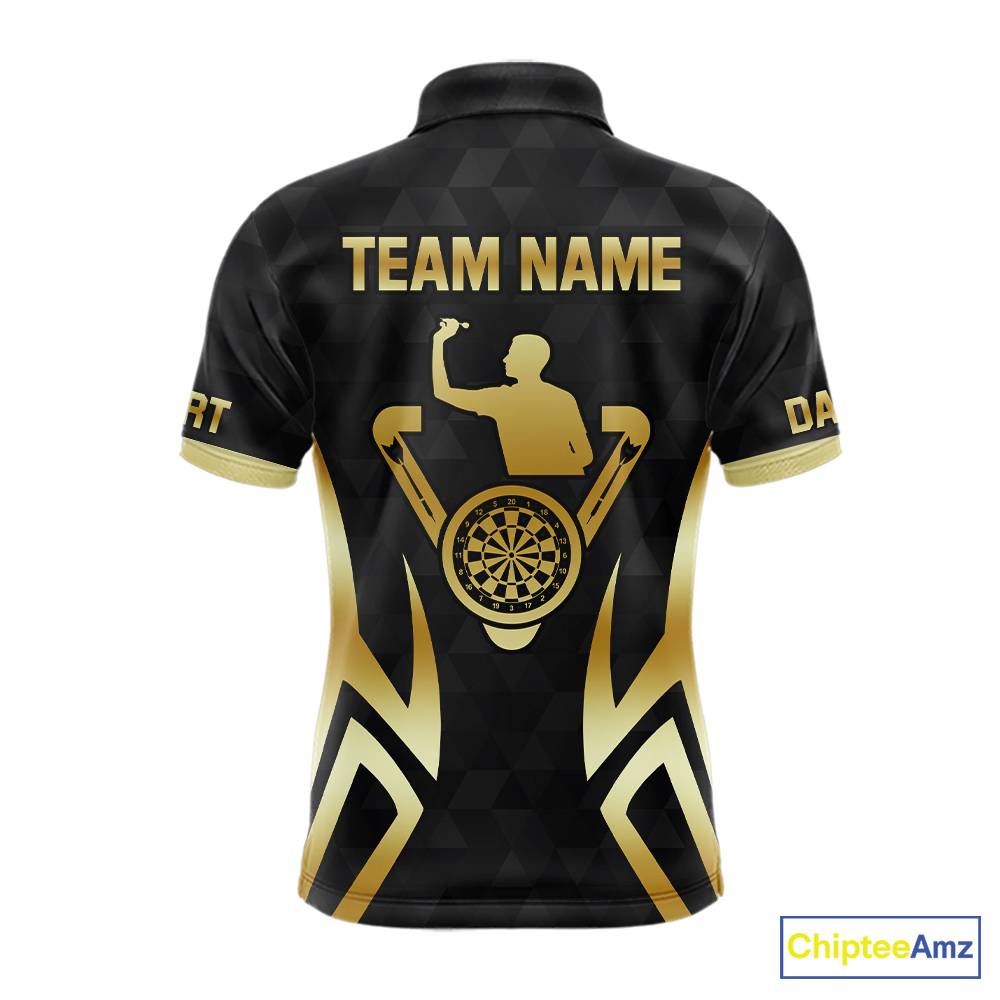 Black & Gold Human Play Dartboard Men Dart Shirts Custom Darts Polo Team Jersey NYN2449