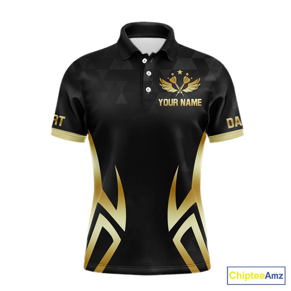Black & Gold Human Play Dartboard Men Dart Shirts Custom Darts Polo Team Jersey NYN2449