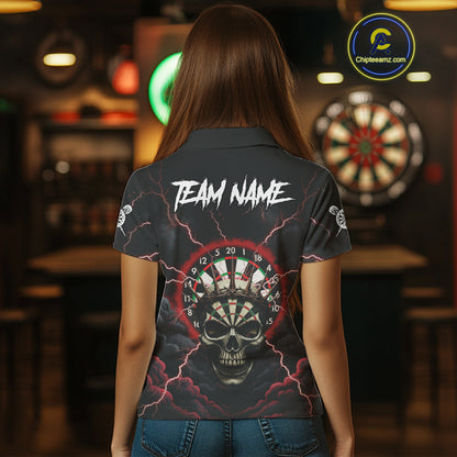 Custom Lightning Red Smokes Skull Dartboard Women Darts Polo Shirt Skull Dart Jerseys NYN1916