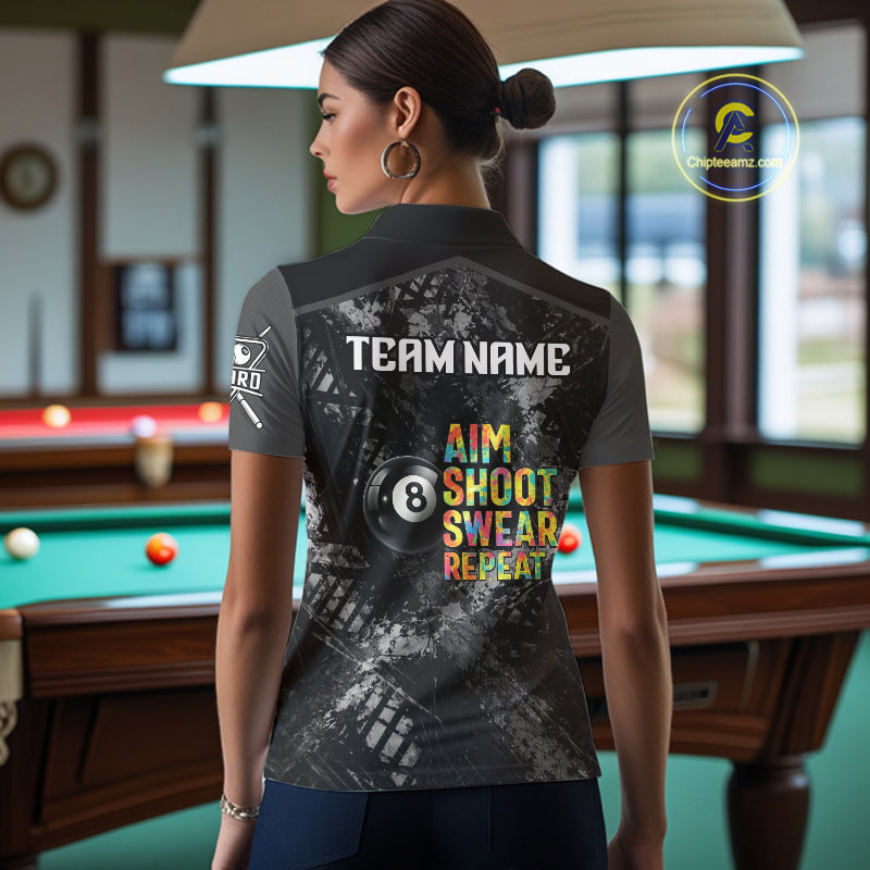 Aim Shoot Swear Repeat Ball Pool Women Polo & 1/4-Zip Team Shirt Custom 8 Ball Billiards Apparel NYN2466