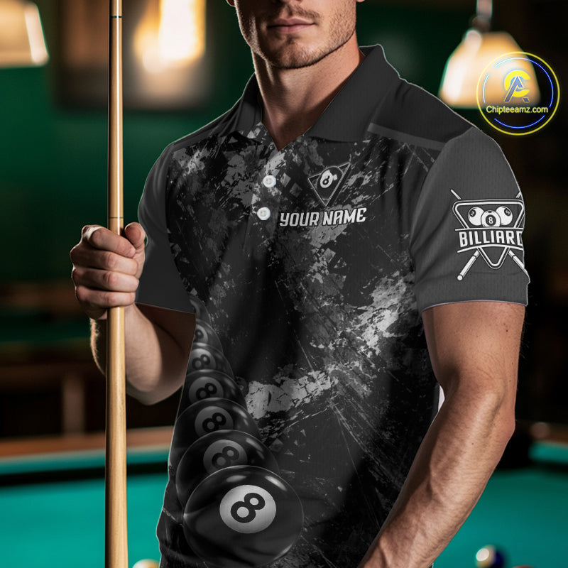 Aim Shoot Swear Repeat Holding 8 Ball Pool Men Billiard Team Shirt Custom Ball Billiards Apparel NYN2467