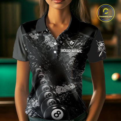 Aim Shoot Swear Repeat Holding 8 Ball Pool Women Billiard Team Shirt Custom Ball Billiards Apparel NYN2467