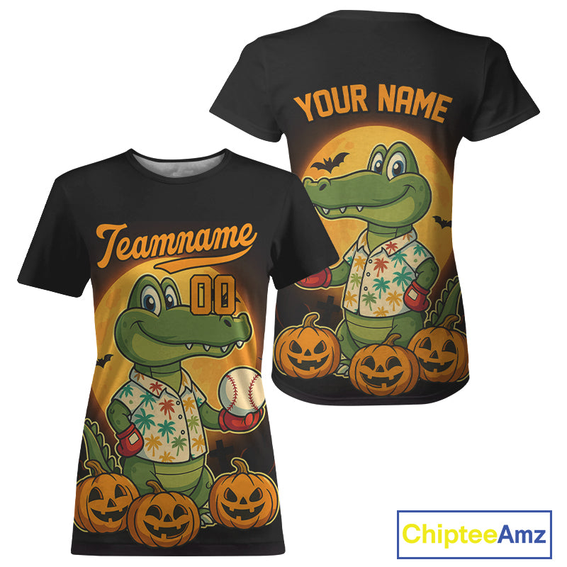Custom Crocodile Pumpkin Halloween Baseball Jerseys For Women Funny Baseball Jerseys NYN1395